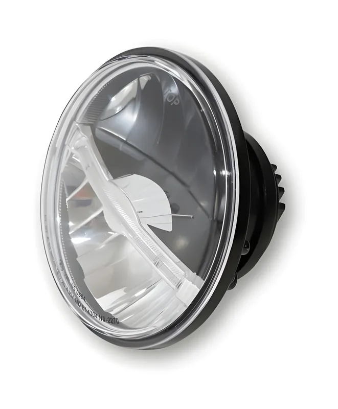 Scheinwerfereinsatz Highsider Jackson LED 5 3/4 Zoll rund mit verchromtem Reflektor Fernlicht Abblendlicht und Standlicht Leiste E-geprüft. Jetzt Kaufen