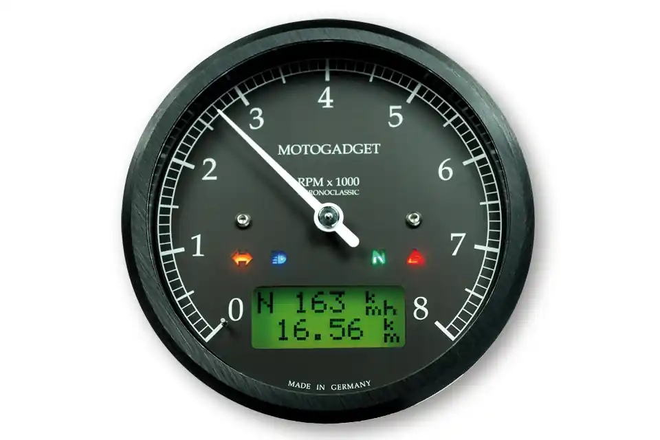 Heißes Angebot motogadget Chronoclassic Drehzahlmesser -8.000 U/min, grüne LCD Anzeige