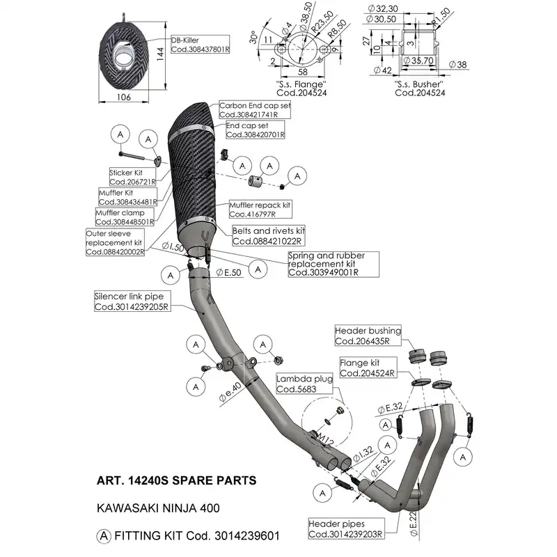 Auspuffhalterung LeoVince Auspuff-Ersatzteil Haltesatz, Carbon für Kawasaki Ninja 400 Direktkauf