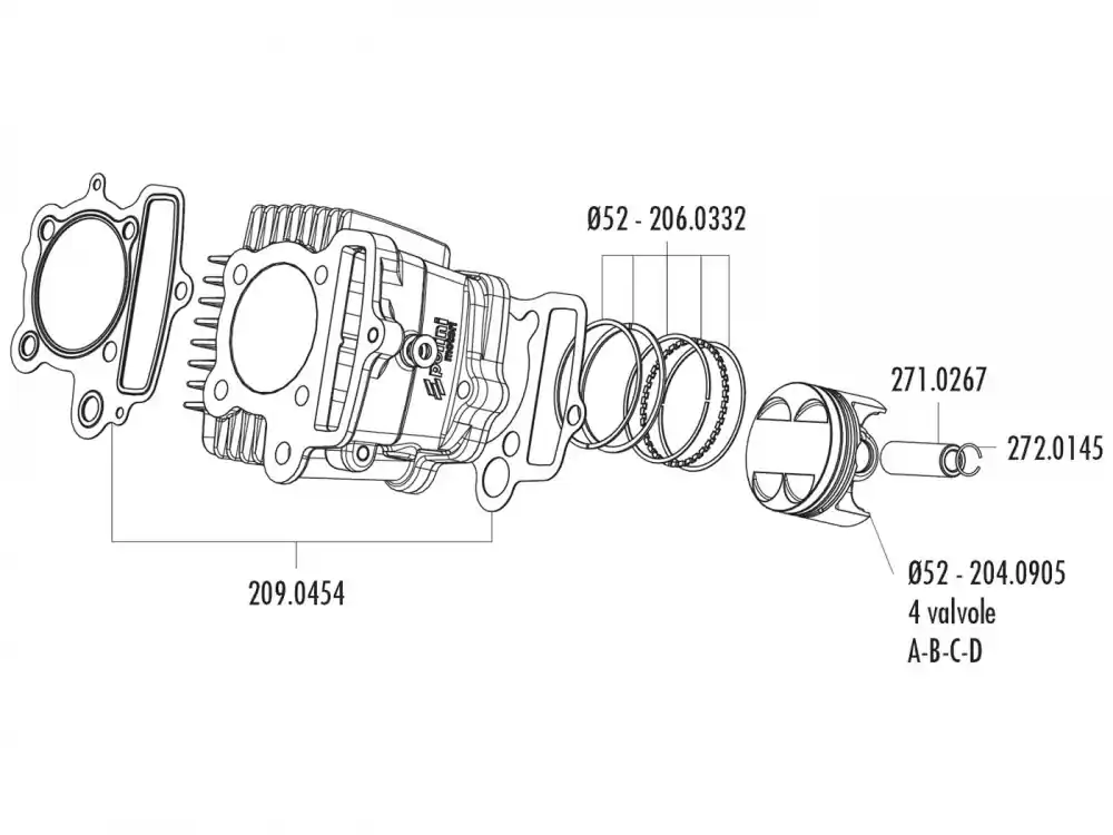 Sichere Zahlung Kolbenring Satz Polini 52mm für Honda XR 50, Polini XP4T 50, XP4T 110
