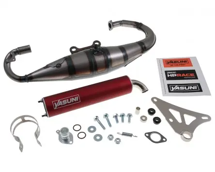 Auspuff YASUNI Scooter R mit rotem Endschalldämpfer, kompatibel für Minarelli stehend, Aprilia SR, MBK Booster, Stunt, Yamaha BWs, Slider Roller Ersat Garantierte Lieferung