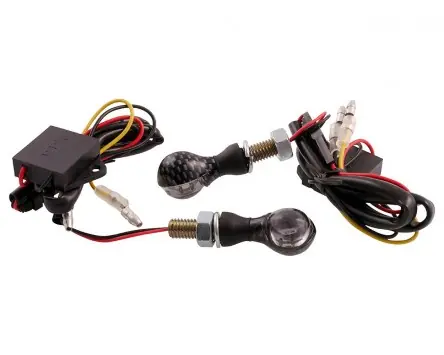 Ausverkauf Blinker VANEZ Bubble LED carbon getönt Mini klein universal E-Nummer, Custom, Motorrad, Mokick, Scooter, Roller, Mofa, Moped, Quad, ATV