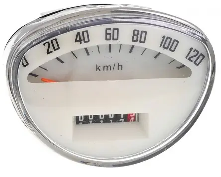 Tachometer UNI AUTO bis 120 km/h oval, weiß kompatibel für Vespa Rally180-200, Sprint, PV, ET3, Super Garantierte Lieferung