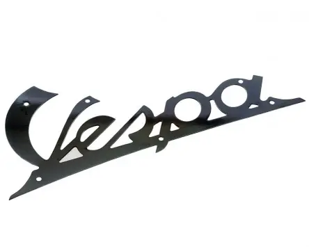 Schriftzug für Beinschild Vespa chrom 140x60mm, 6 Nieten Wochenendangebot