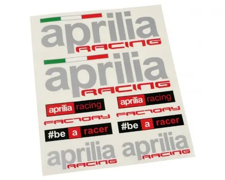 Aufkleberset APRILIA Racing 20x24cm, 10-teilig Aufkleber Sticker Satz Bogen kompatibel für SR50 Factory, Roller, Motorrad, Moped, Mokick Nur Für Kurze Zeit