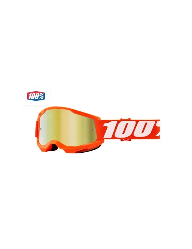 Kracherpreis Crossbrille 100% Strata 2 Youth Orange verspiegelte goldene Linse