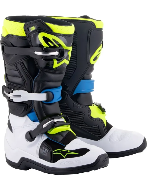 Motocross Stiefel Tech 7s schwarz/weiss/blaue/Fluo Gelb Geprüft