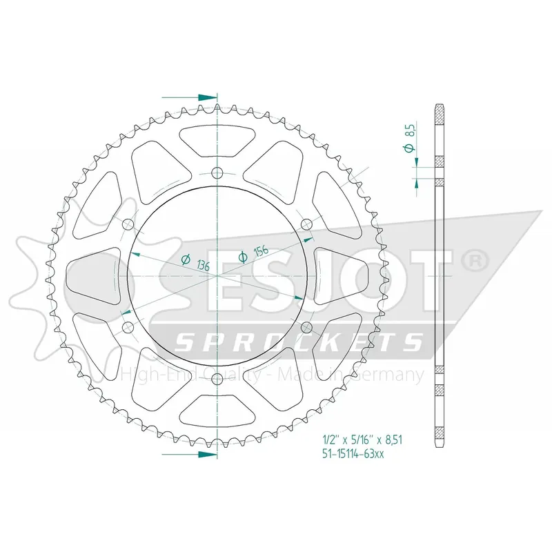 Esjot Kettenrad 50-15114-63 STAHL 428 63 Zähne Top-Seller