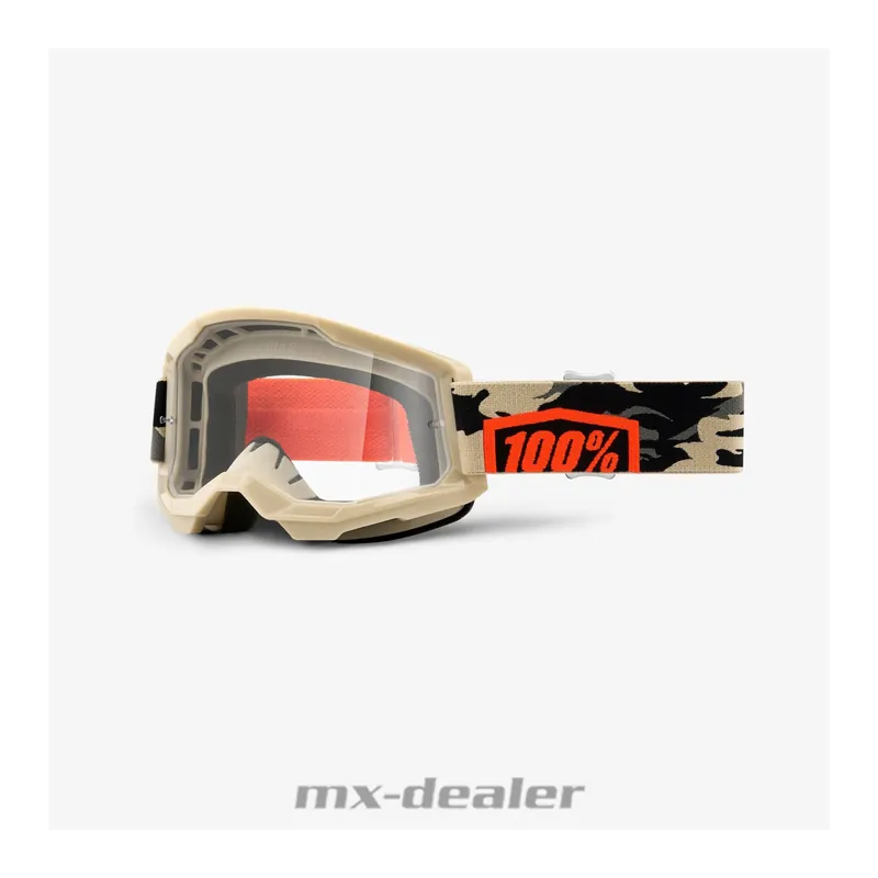 100 % Crossbrille Strata2 Kombat Camo Motocross Enduro Downhill MTB BMX DH klar Preisknaller