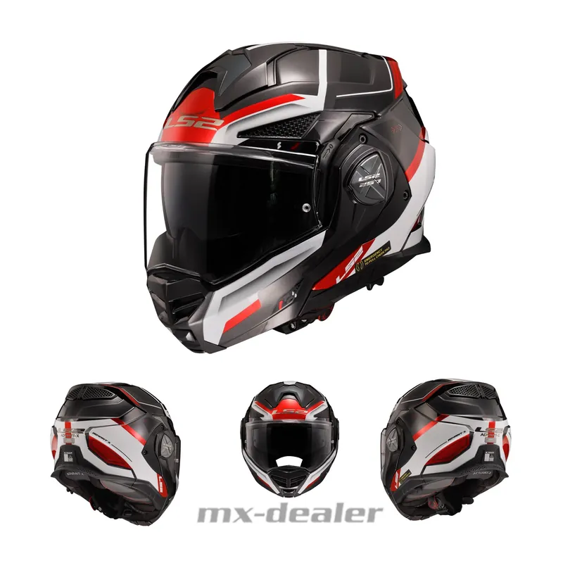 LS2 FF901 Advant X Spectrum Schwarz Rot Klapphelm Motorrad Helm + dunkles Visier L (59-60cm) Aktuell
