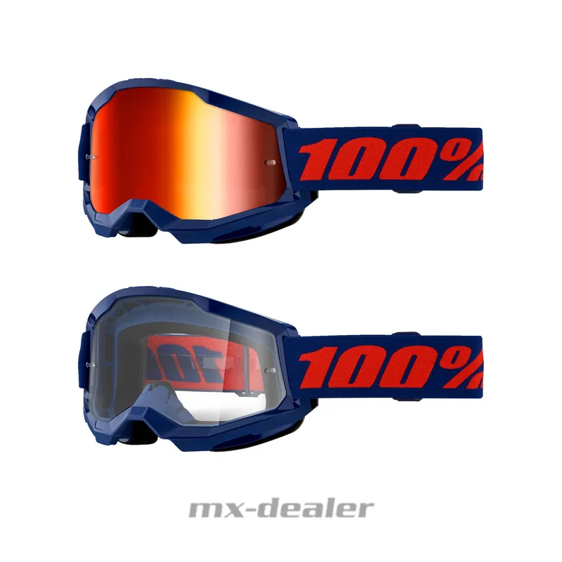 Preisknaller 100 % Crossbrille Strata2 Navy Gruppe Motocross Enduro Downhill MTB BMX DH verspiegelt