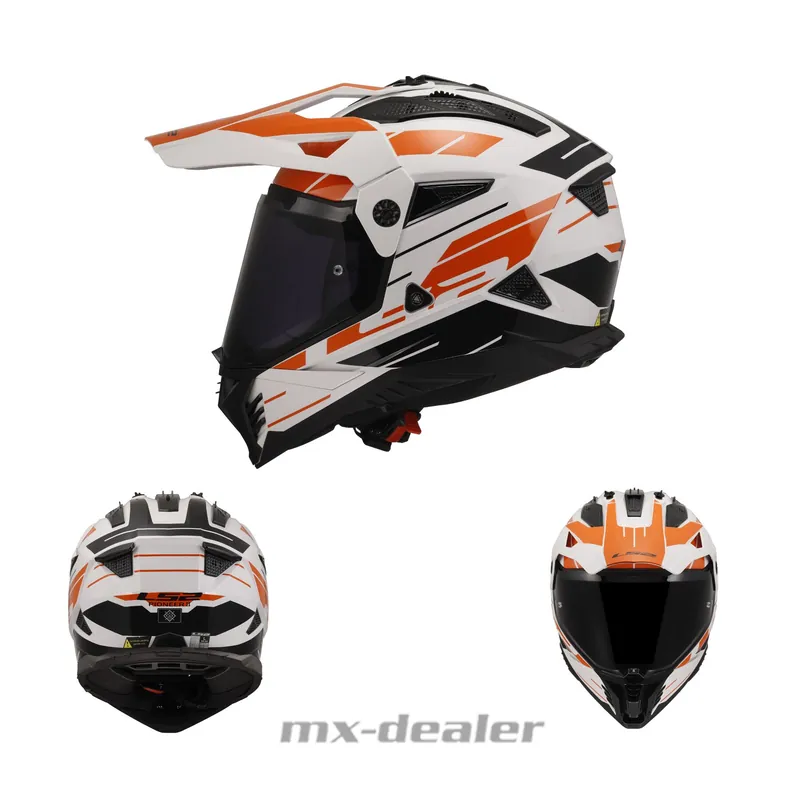 Ausverkauf LS2 MX 702 Pioneer 2 Namib Orange + 2. Visier Dualsport Enduro Helm Crosshelm