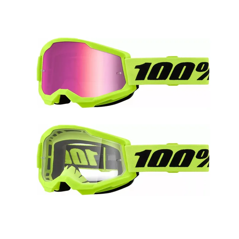 100 % Crossbrille Strata2 Neon Gelb EVO Gruppe Motocross Enduro Downhill MTB BMX DH verspiegelt Highlight
