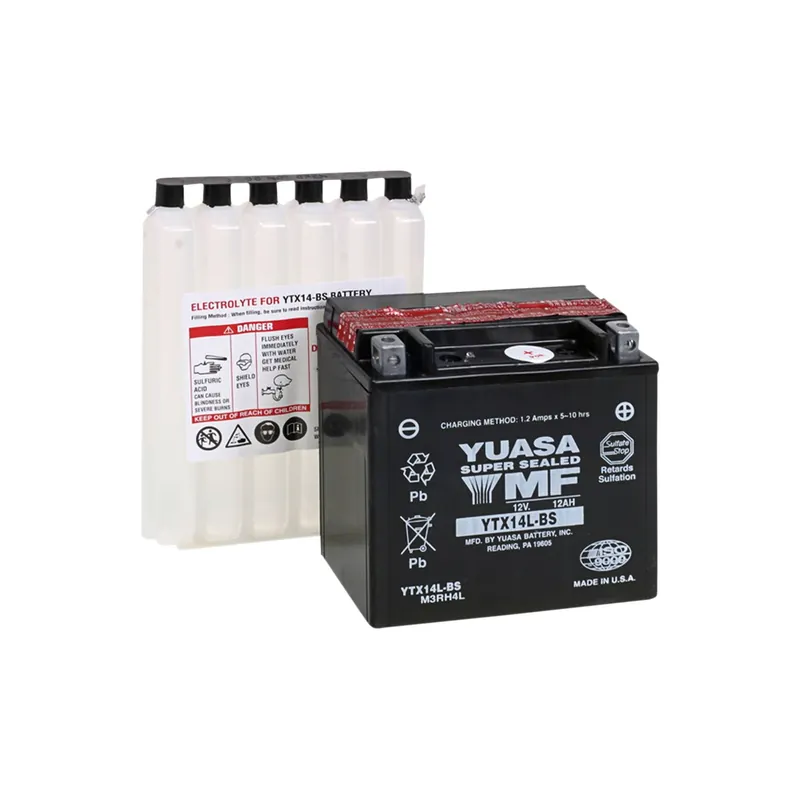 Sonderaktion Yuasa Motorradbatterie 12V YTX14L-BS 12AH 200A AGM wartungsfrei m. Säurepack