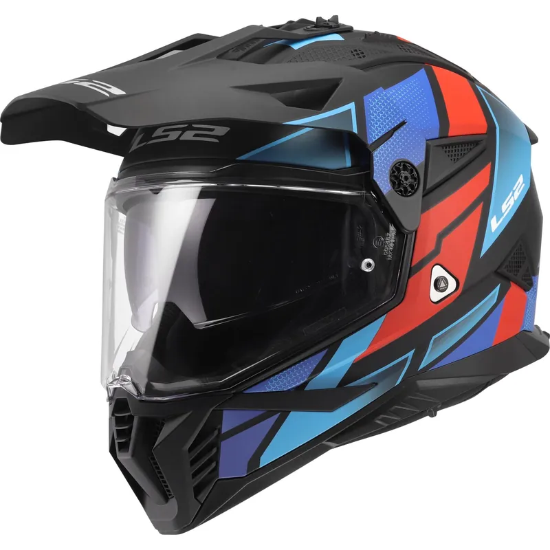Highlight LS2 Pioneer 2 Crosshelm Block Matt Schwarz Rot Blau MX702 Dualsport Enduro Helm S (55-56cm)