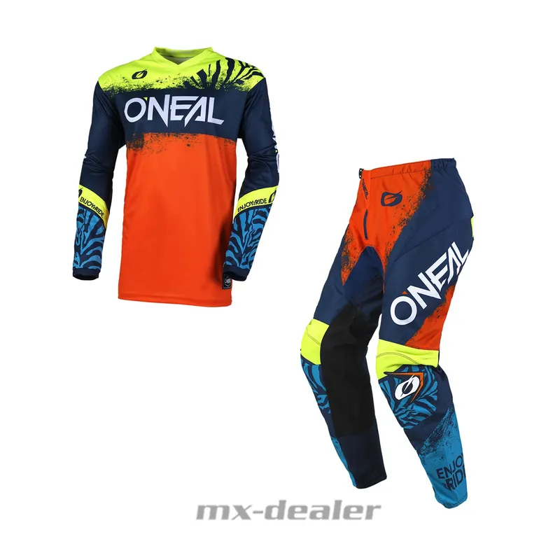 Echt O‘Neal Element KINDER Shocker V.25 Blau Orange MX Motocross Combo Cross Hose Jersey L 24/ (128cm bis 140cm)